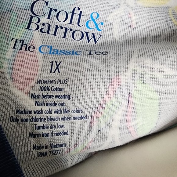 Croft & Barrow Shirt Womens Size 1X Blue Floral Short Sleeve The Classic Tee - Picture 5 of 5